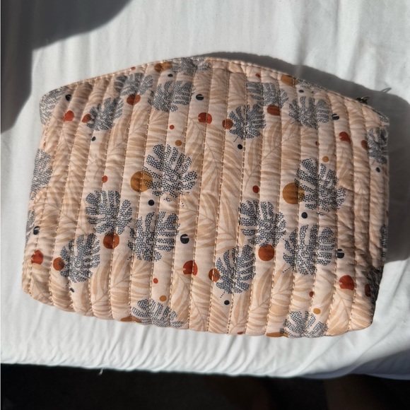 Cream and Orange Cosmetic Bag with Botanical Design - Picture 2 of 6